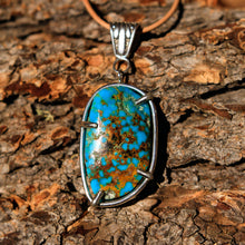 Load image into Gallery viewer, Turquoise (Kingman, Az) Cabochon and Sterling Silver Pendant (SSP 1042)