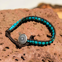 Load image into Gallery viewer, Turquoise Bead and Leather Wrap Bracelet (WB 11)