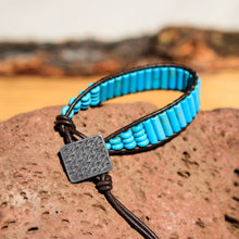 Load image into Gallery viewer, Turquoise (Magnesite) Bead and Leather Wrap Bracelet (WB 13)