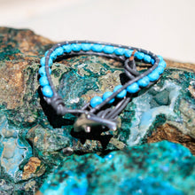 Load image into Gallery viewer, Turquoise (Howlite) Bead and Leather Wrap Bracelet (WB 14)