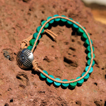 Load image into Gallery viewer, Turquoise (Magnesite) Bead and Leather Wrap Bracelet (WB 16)