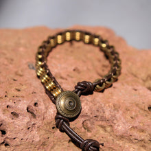 Load image into Gallery viewer, Brass Metal Bead and Leather Wrap Bracelet (WB 18)
