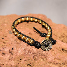 Load image into Gallery viewer, Metal (Brass) Bead and Leather Wrap Bracelet (WB 19)