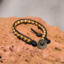 Load image into Gallery viewer, Metal (Brass) Bead and Leather Wrap Bracelet (WB 19)