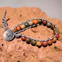 Load image into Gallery viewer, Cherry Creek (Red Creek) Jasper Bead and Leather Wrap Bracelet (WB 25)