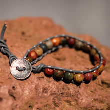 Load image into Gallery viewer, Cherry Creek (Red Creek) Jasper Bead and Leather Wrap Bracelet (WB 25)