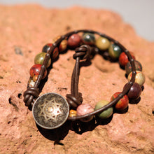 Load image into Gallery viewer, Cherry Creek (Red Creek) Jasper Bead and Leather Wrap Bracelet (WB 26)
