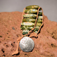 Load image into Gallery viewer, Rain Forest Jasper Bead and Leather Wrap Bracelet (WB 22)