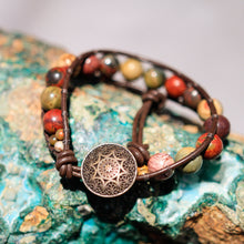 Load image into Gallery viewer, Cherry Creek (Red Creek) Jasper Bead and Leather Wrap Bracelet (WB 26)