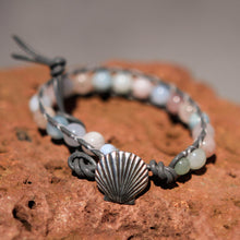 Load image into Gallery viewer, Morganite Bead and Leather Wrap Bracelet (WB 29)