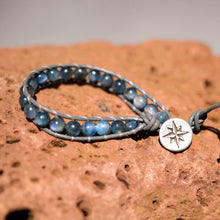 Load image into Gallery viewer, Kyanite Bead and Leather Wrap Bracelet (WB 30)