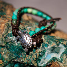 Load image into Gallery viewer, Chrysoprase Bead and Leather Wrap Bracelet (WB 34)