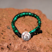 Load image into Gallery viewer, Malachite Bead and Leather Wrap Bracelet (WB 35)