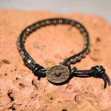 Load image into Gallery viewer, Pyrite Bead and Leather Wrap Bracelet (WB 36)