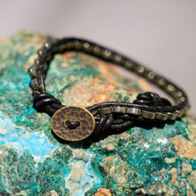 Load image into Gallery viewer, Pyrite Bead and Leather Wrap Bracelet (WB 36)