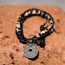 Load image into Gallery viewer, Dalmation Jasper Bead and Leather Wrap Bracelet (WB 37)