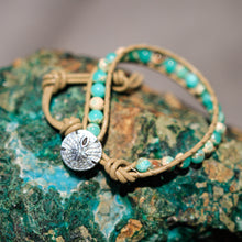 Load image into Gallery viewer, Peruvian Opal Bead and Leather Wrap Bracelet (WB 39)