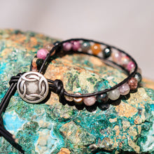 Load image into Gallery viewer, Tourmaline Bead and Leather Wrap Bracelet (WB 40)