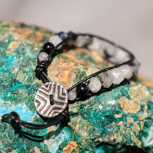 Load image into Gallery viewer, Black Tourmaline and Quartz Bead and Leather Wrap Bracelet (WB 41)