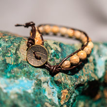 Load image into Gallery viewer, Picture Jasper Bead and Leather Wrap Bracelet (WB 42)