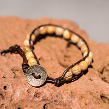 Load image into Gallery viewer, Picture Jasper Bead and Leather Wrap Bracelet (WB 42)