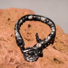 Load image into Gallery viewer, Black Silkstone Bead and Leather Wrap Bracelet (WB 44)
