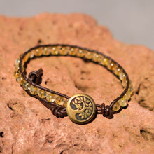 Load image into Gallery viewer, Citrine Bead and Leather Wrap Bracelet (WB 47)