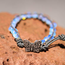 Load image into Gallery viewer, Opalite Bead and Leather Wrap Bracelet (WB 49)