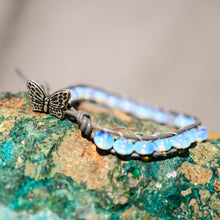 Load image into Gallery viewer, Opalite Bead and Leather Wrap Bracelet (WB 49)