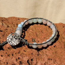 Load image into Gallery viewer, Morganite Bead and Leather Wrap Bracelet (WB 54)