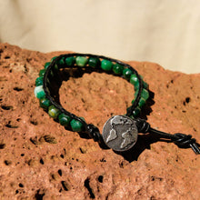 Load image into Gallery viewer, Green Tree Agate Bead and Leather Wrap Bracelet (WB 57)