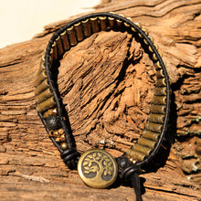 Load image into Gallery viewer, Brass Metal Bead and Leather Wrap Bracelet (WB 58)