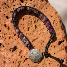 Load image into Gallery viewer, Flourite Bead and Leather Wrap Bracelet (WB 59)