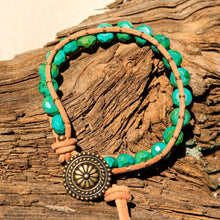 Load image into Gallery viewer, Turquoise Bead and Leather Wrap Bracelet (WB 60)