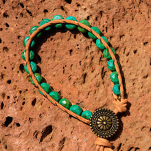 Load image into Gallery viewer, Turquoise Bead and Leather Wrap Bracelet (WB 60)