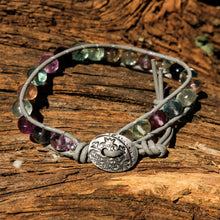 Load image into Gallery viewer, Flourite Bead and Leather Wrap Bracelet (WB 61)