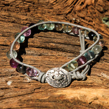 Load image into Gallery viewer, Flourite Bead and Leather Wrap Bracelet (WB 61)