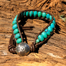 Load image into Gallery viewer, Turquoise Bead and Leather Wrap Bracelet (WB 62)