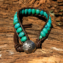 Load image into Gallery viewer, Turquoise Bead and Leather Wrap Bracelet (WB 62)