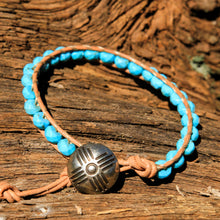 Load image into Gallery viewer, Turquoise (Howlite) Bead and Leather Wrap Bracelet (WB 64)