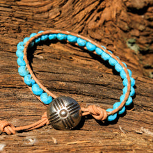 Load image into Gallery viewer, Turquoise (Howlite) Bead and Leather Wrap Bracelet (WB 64)