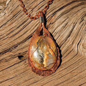 Graveyard Point Plume Agate and Hammered Copper Pendant (HCP 1001)