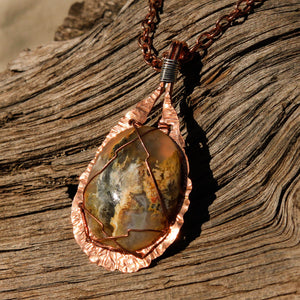 Graveyard Point Plume Agate and Hammered Copper Pendant (HCP 1001)