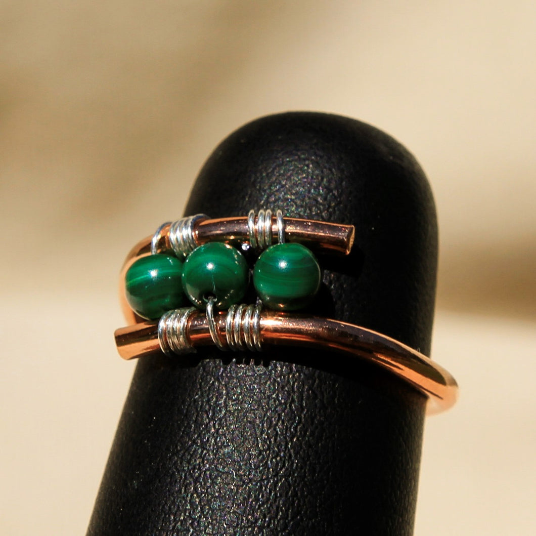 Copper Ring with Malachite Beads (CR 1009)