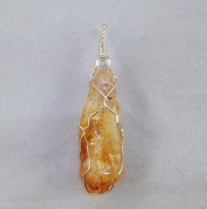 Citrine (Rough) and Sterling Silver Wire Wrapped Pendant (SSWW 1009)