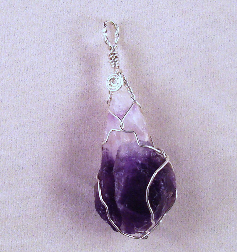 Amethyst (Rough) and Sterling Silver Wire Wrapped Pendant (SSWW 1010)