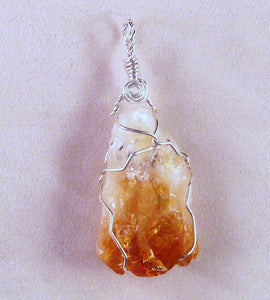 Citrine (Rough) and Sterling Silver Wire Wrapped Pendant (SSWW 1009)