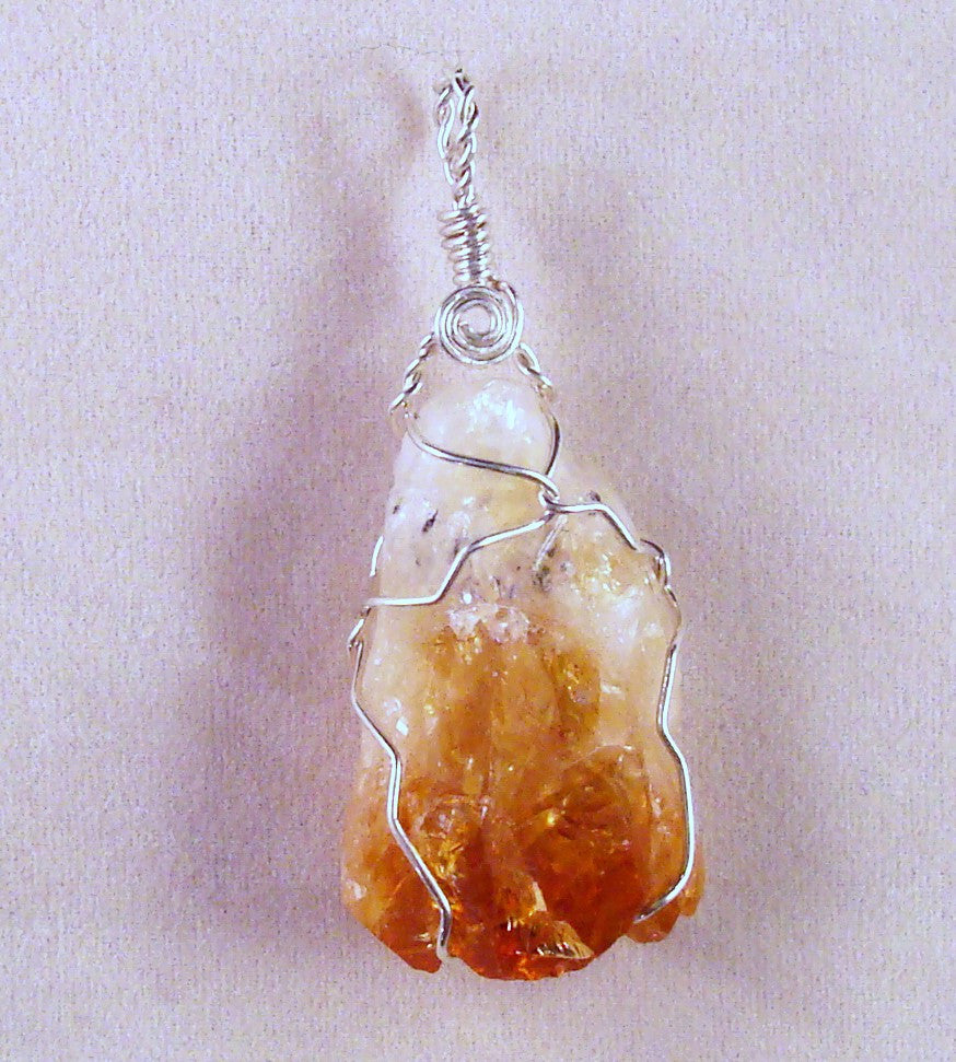 Citrine Rough and Sterling Silver Wire Wrapped Pendant SSWW 1009