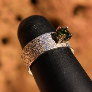 Sterling Silver Band Ring with Faceted Moldavite (SSBR 1007)