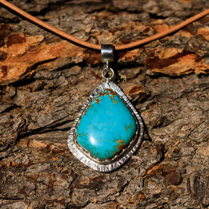 Turquoise (#8 Mine) Cabochon and Sterling Silver Pendant (SSP 1021)